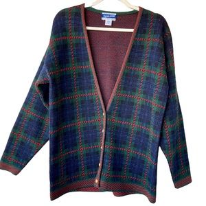 Pendleton Vintage Black Watch Plaid with Red Trim Cardigan M